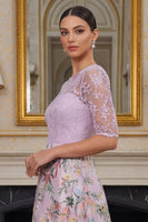 Load image into Gallery viewer, Dusty Rose Floral A Line Lace Long Mother of the Bride Dress with Sleeves