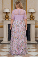 Load image into Gallery viewer, Dusty Rose Floral A Line Lace Long Mother of the Bride Dress with Sleeves
