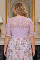 Load image into Gallery viewer, Dusty Rose Plus Size Floral Lace A Line Long Mother of the Bride Dress with Sleeves