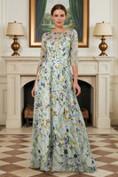 Load image into Gallery viewer, Lace Green Floral A Line Long Mother of the Bride Dress with Sleeves