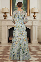 Load image into Gallery viewer, Lace Green Floral A Line Long Mother of the Bride Dress with Sleeves