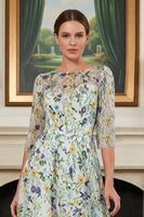 Load image into Gallery viewer, Lace Green Floral A Line Long Mother of the Bride Dress with Sleeves