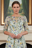 Load image into Gallery viewer, Lace Green Floral A Line Long Mother of the Bride Dress with Sleeves