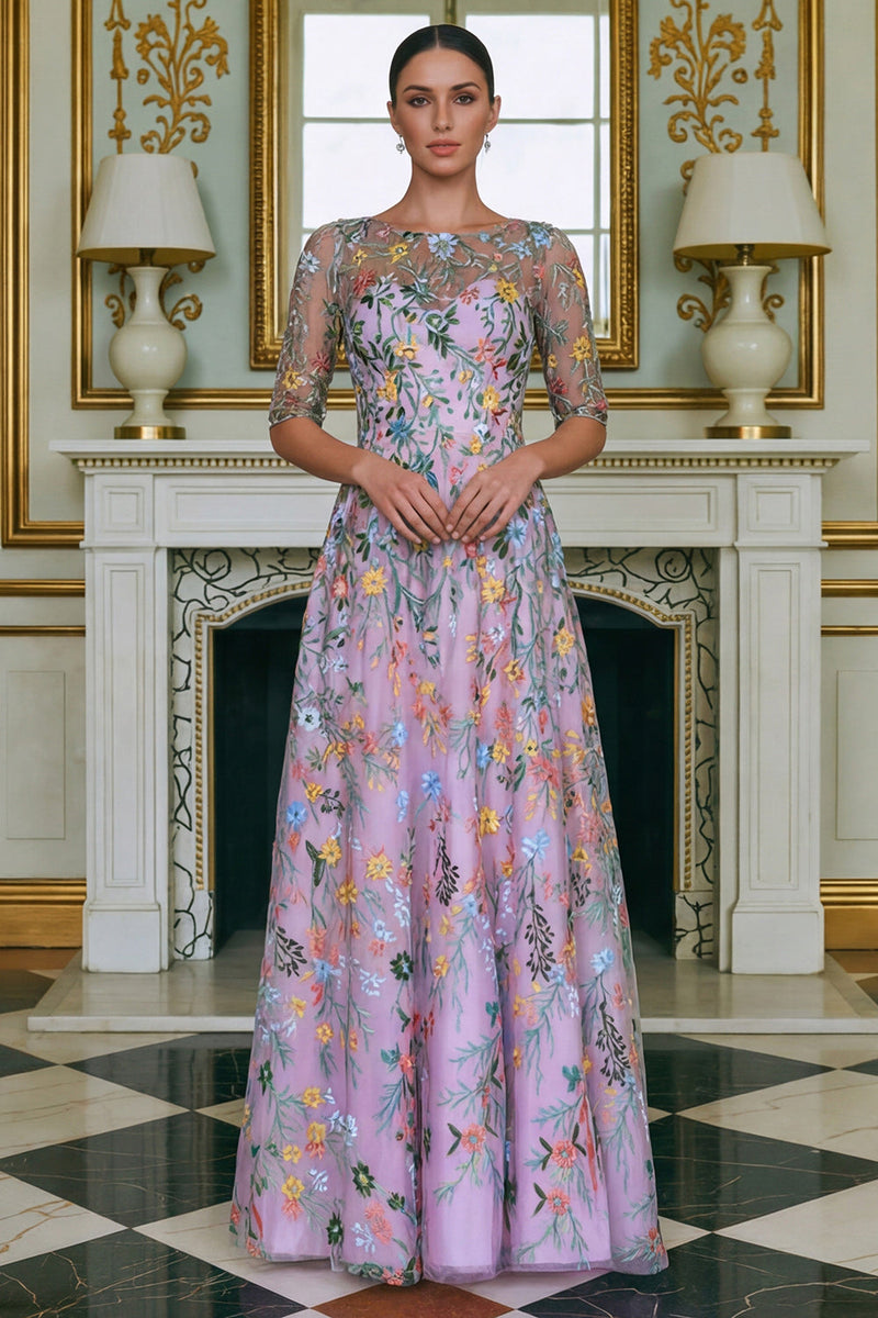 Load image into Gallery viewer, Lace Green Floral A Line Long Mother of the Bride Dress with Sleeves