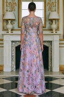 Load image into Gallery viewer, Lace Green Floral A Line Long Mother of the Bride Dress with Sleeves