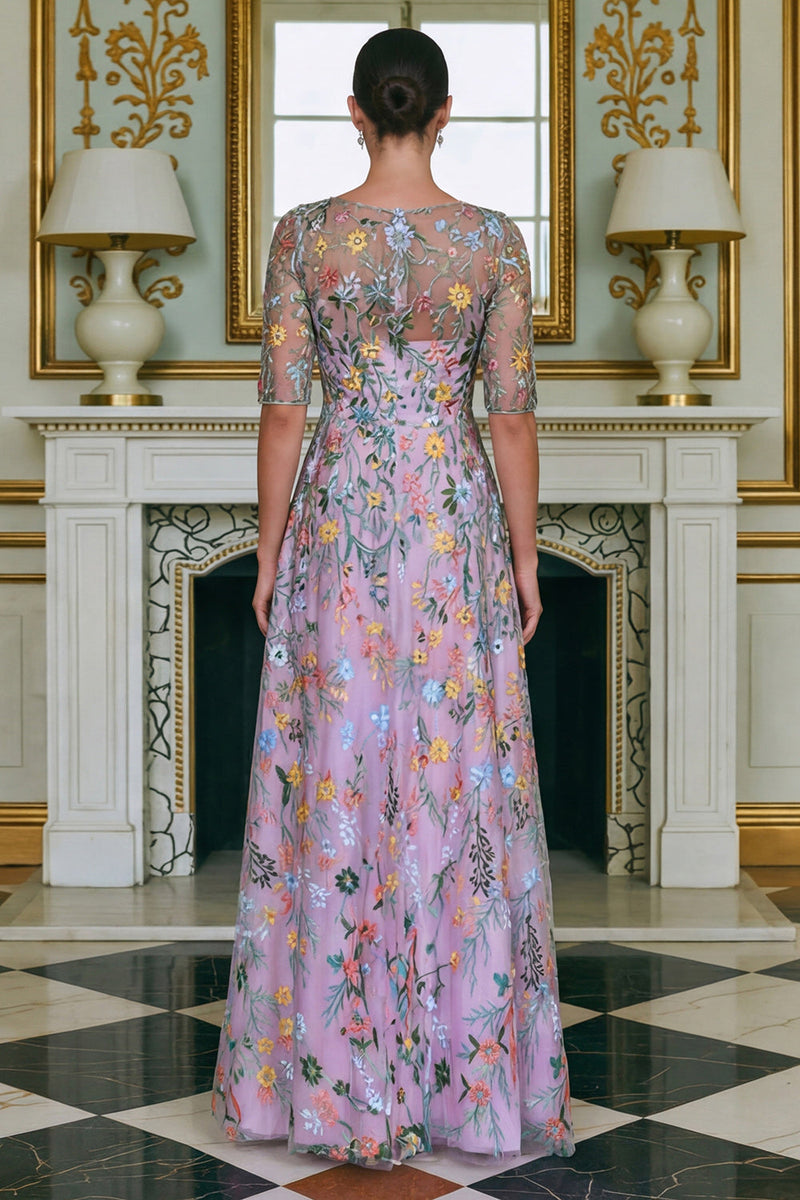 Load image into Gallery viewer, Lace Green Floral A Line Long Mother of the Bride Dress with Sleeves