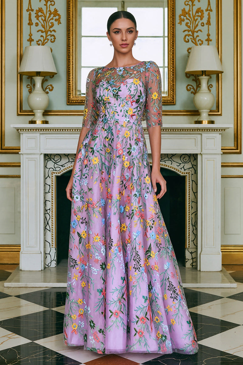 Load image into Gallery viewer, Lace Green Floral A Line Long Mother of the Bride Dress with Sleeves