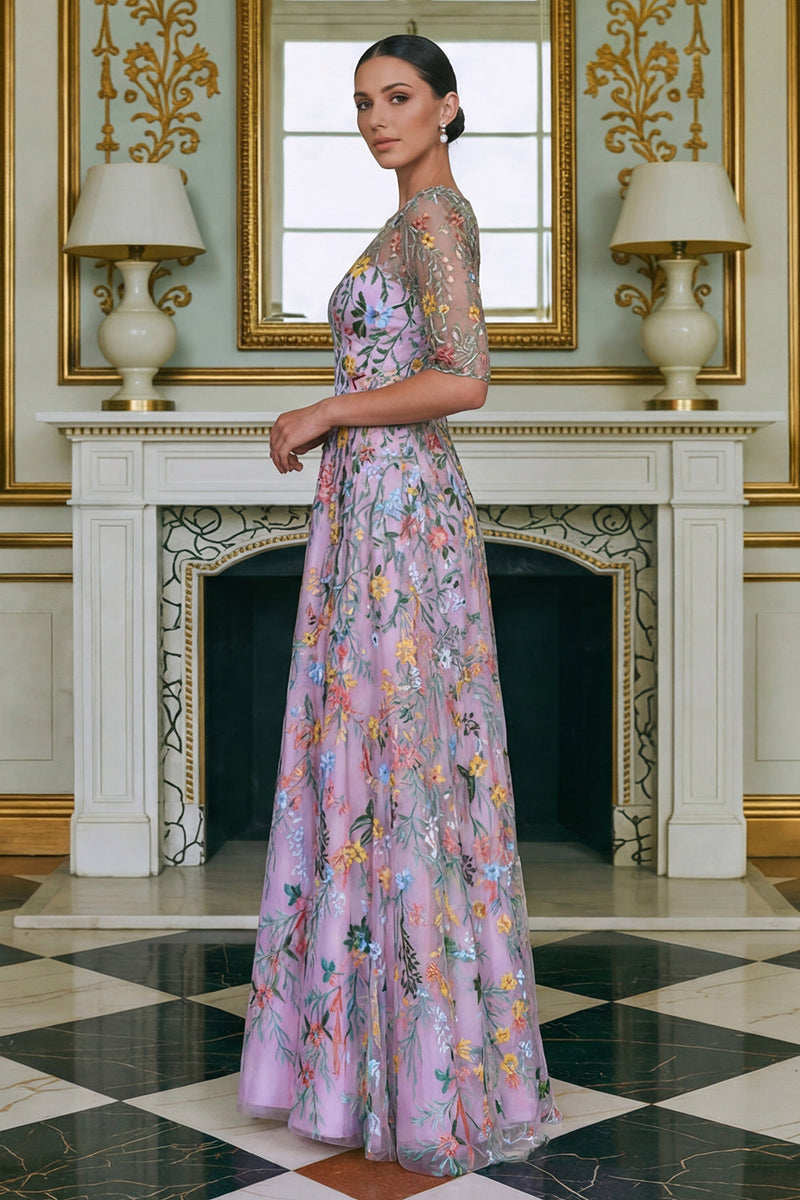 Load image into Gallery viewer, Lace Green Floral A Line Long Mother of the Bride Dress with Sleeves