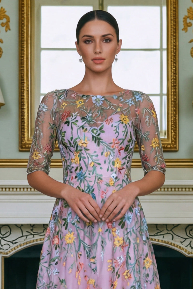 Load image into Gallery viewer, Lace Green Floral A Line Long Mother of the Bride Dress with Sleeves