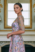 Load image into Gallery viewer, Lace Green Floral A Line Long Mother of the Bride Dress with Sleeves