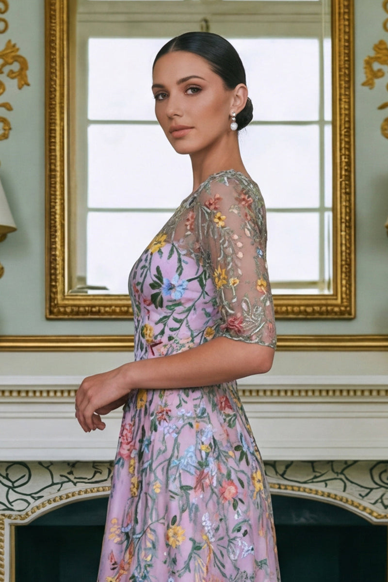 Load image into Gallery viewer, Lace Green Floral A Line Long Mother of the Bride Dress with Sleeves