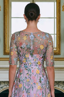 Load image into Gallery viewer, Lace Green Floral A Line Long Mother of the Bride Dress with Sleeves
