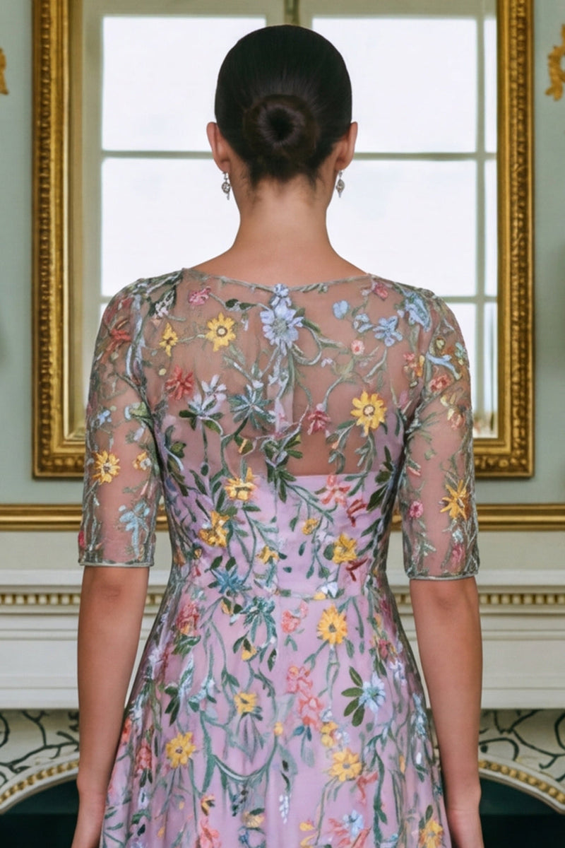 Load image into Gallery viewer, Lace Green Floral A Line Long Mother of the Bride Dress with Sleeves