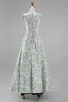 Load image into Gallery viewer, White Blue Floral A Line Round Neck Maxi Formal Dress
