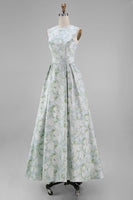 Load image into Gallery viewer, White Blue Floral A Line Round Neck Maxi Formal Dress