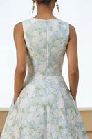 Load image into Gallery viewer, White Blue Floral A Line Round Neck Maxi Formal Dress