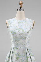 Load image into Gallery viewer, White Blue Floral A Line Round Neck Maxi Formal Dress
