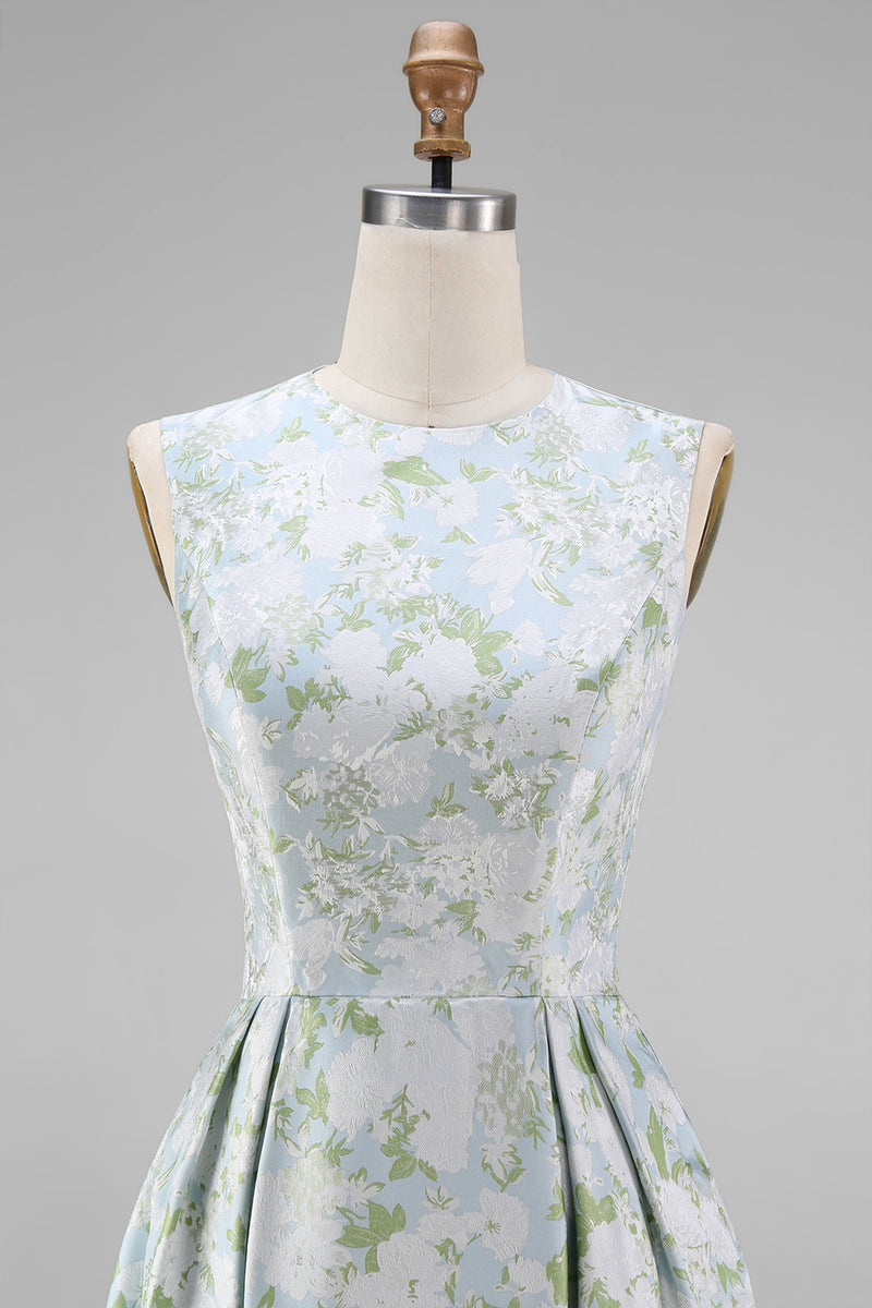 Load image into Gallery viewer, White Blue Floral A Line Round Neck Maxi Formal Dress