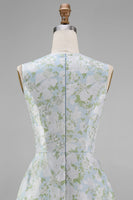Load image into Gallery viewer, White Blue Floral A Line Round Neck Maxi Formal Dress