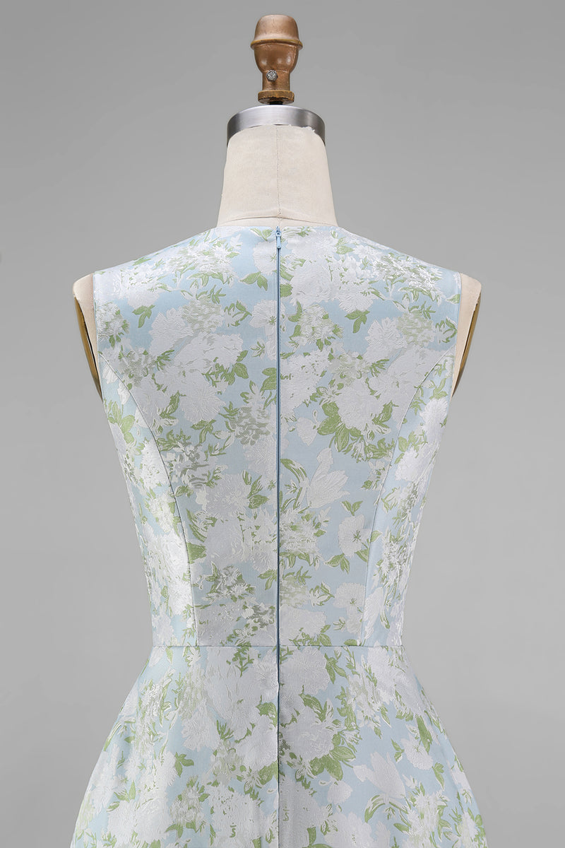 Load image into Gallery viewer, White Blue Floral A Line Round Neck Maxi Formal Dress