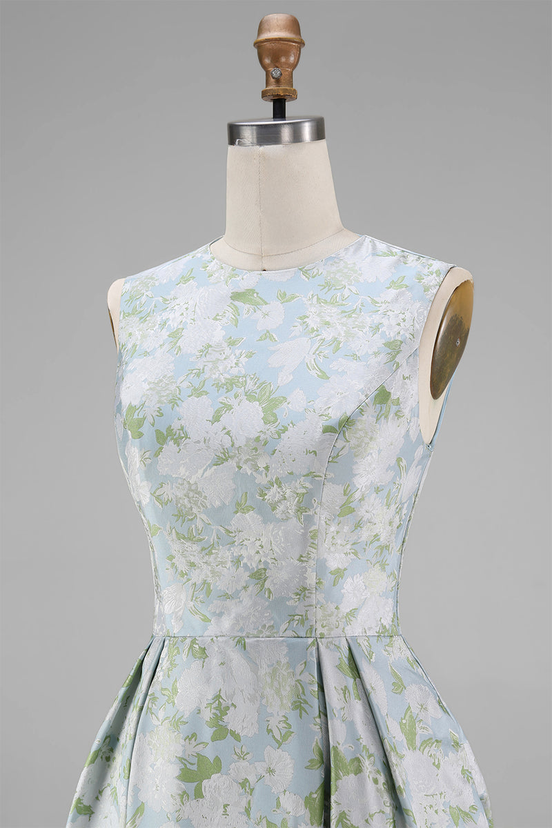 Load image into Gallery viewer, White Blue Floral A Line Round Neck Maxi Formal Dress