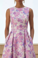 Load image into Gallery viewer, Lilac Round Neck A Line Floral Maxi Formal Dress
