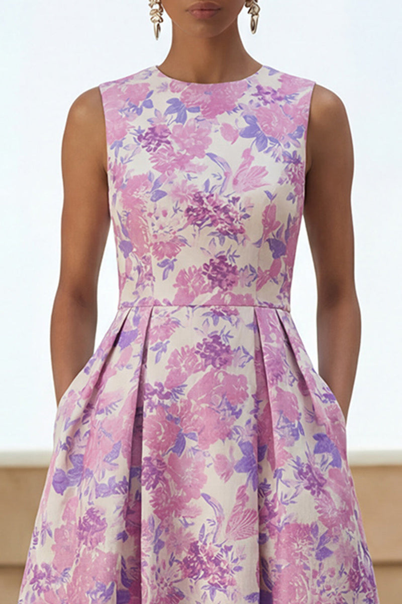 Load image into Gallery viewer, Lilac Round Neck A Line Floral Maxi Formal Dress