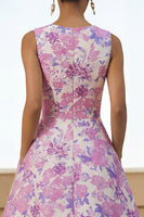 Load image into Gallery viewer, Lilac Round Neck A Line Floral Maxi Formal Dress