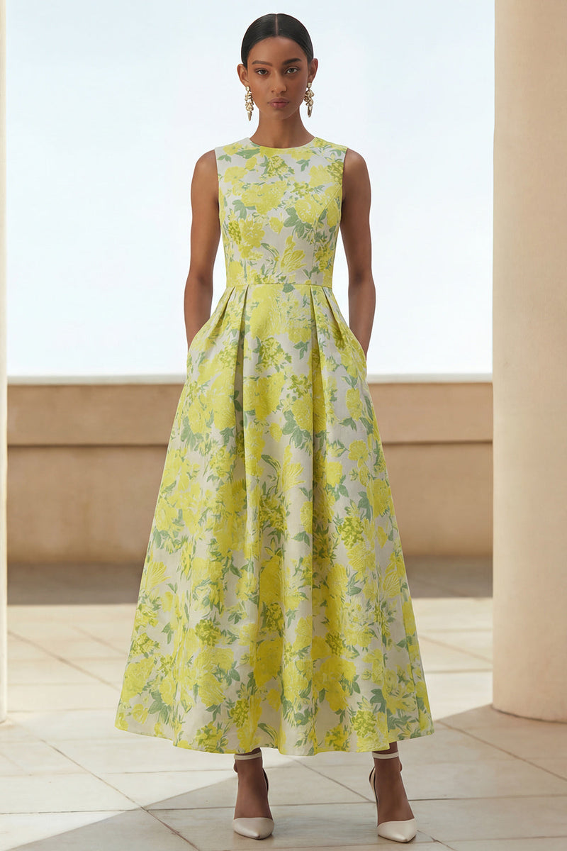 Load image into Gallery viewer, Daffodil Round Neck A Line Maxi Floral Formal Dress