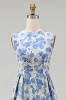 Load image into Gallery viewer, Blue Daffodil A Line Floral Round Neck Maxi Formal Dress