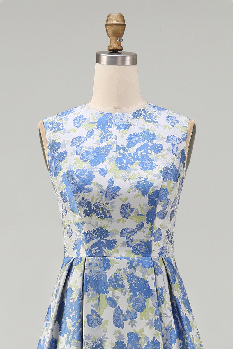 Load image into Gallery viewer, Blue Daffodil A Line Floral Round Neck Maxi Formal Dress