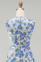 Load image into Gallery viewer, Blue Daffodil A Line Floral Round Neck Maxi Formal Dress