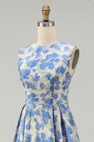 Load image into Gallery viewer, Blue Daffodil A Line Floral Round Neck Maxi Formal Dress