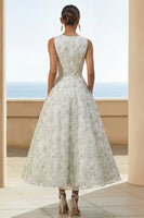 Load image into Gallery viewer, Light Green A Line Floral Maxi Round Neck Formal Dress