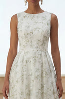 Load image into Gallery viewer, Light Green A Line Floral Maxi Round Neck Formal Dress