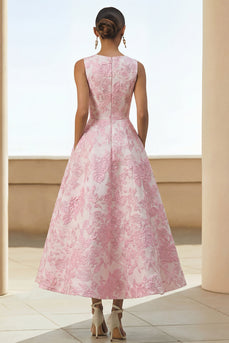 Floral Ivory Pink A Line Maxi Formal Dress with Pockets