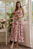 Load image into Gallery viewer, Pink Red Flower A Line One Shoulder Long Formal Dress