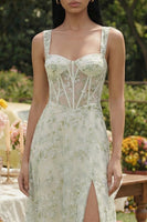 Load image into Gallery viewer, Light Green Floral Corset Long A Line Formal Dress with Slit