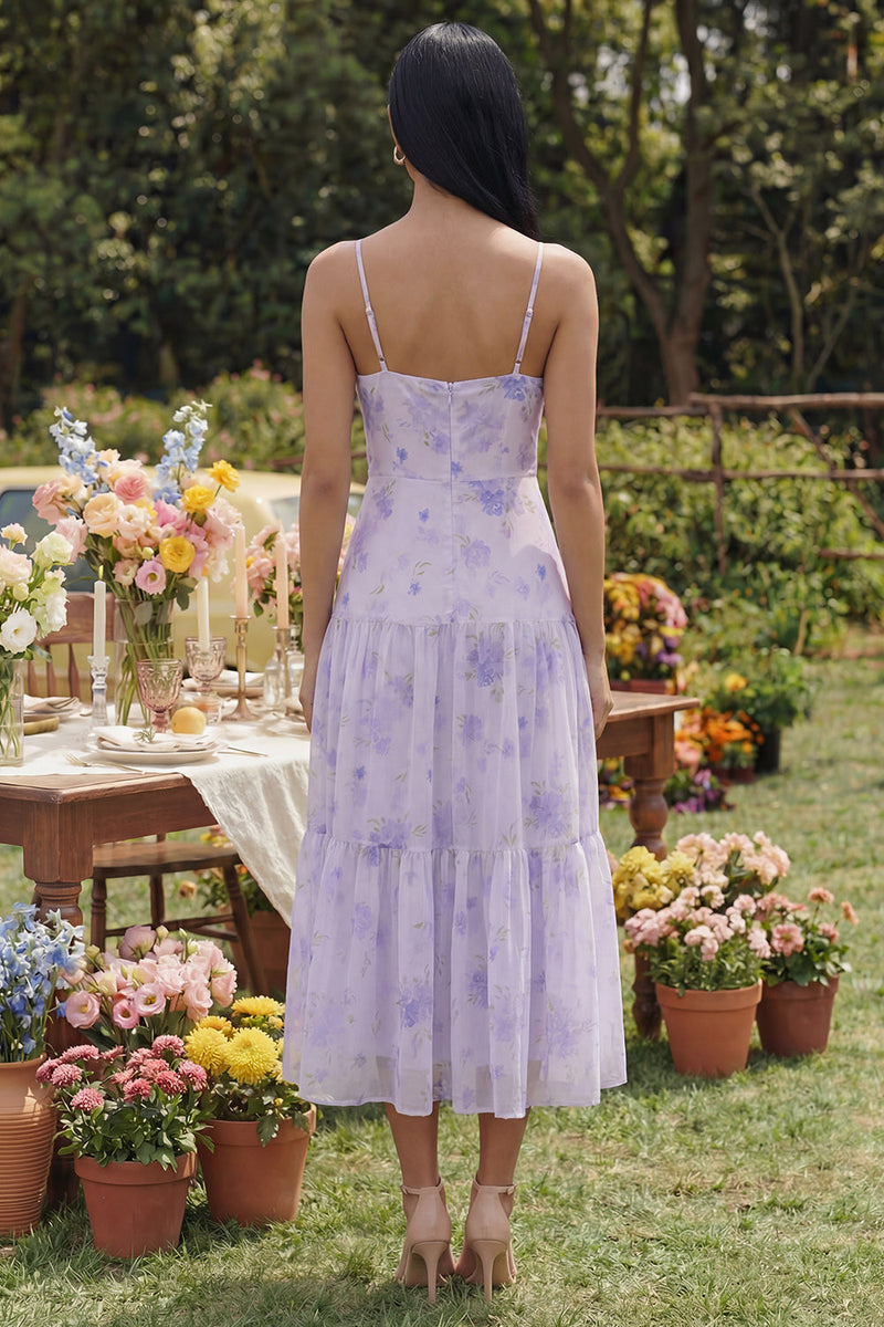 Load image into Gallery viewer, Floral Lilac A Line Spaghetti Straps Maxi Formal Dress