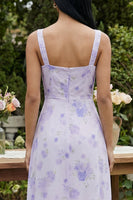 Load image into Gallery viewer, Floral Lilac Long A Line Square Neck Formal Dress with Slit