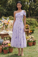 Load image into Gallery viewer, Lilac Floral One Shoulder A Line Maxi Formal Dress