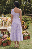 Load image into Gallery viewer, Lilac Floral One Shoulder A Line Maxi Formal Dress