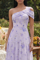 Load image into Gallery viewer, Lilac Floral One Shoulder A Line Maxi Formal Dress