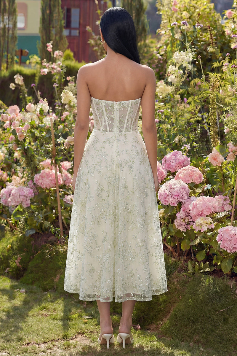 Load image into Gallery viewer, Light Green Corset Floral Sweetheart Maxi A Line Formal Dress