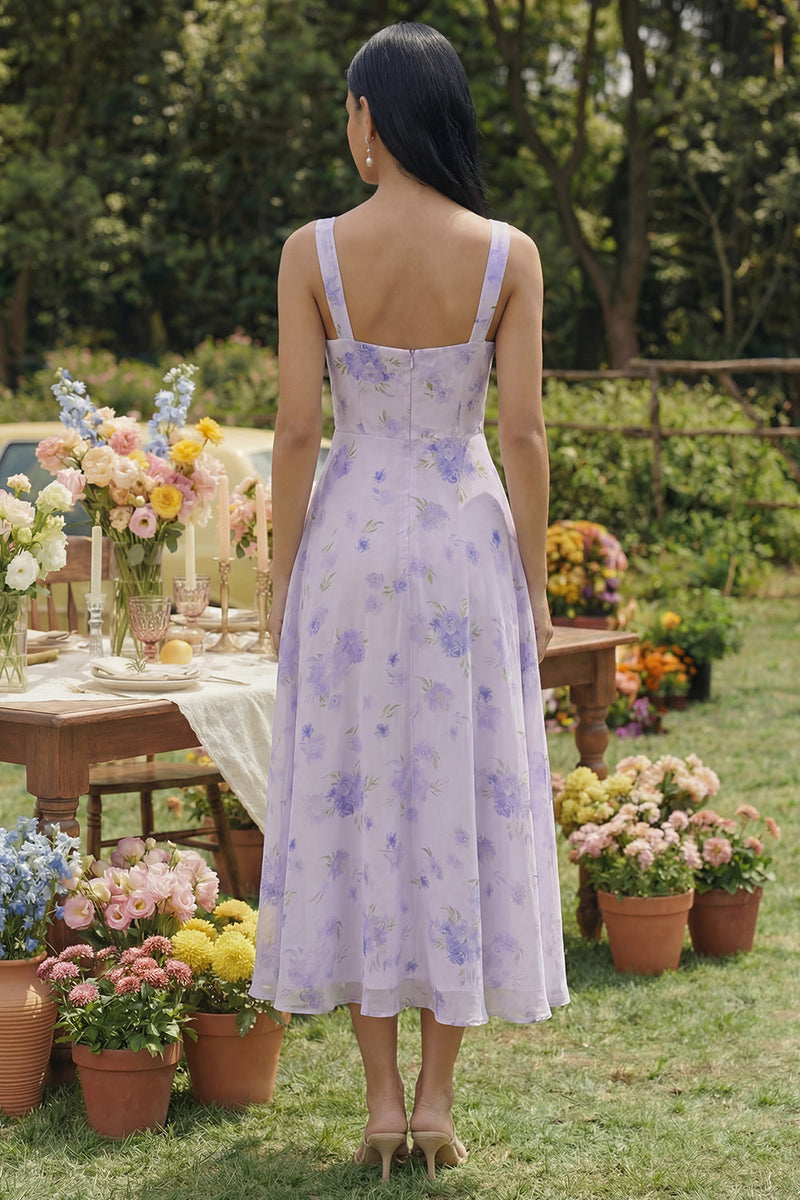 Load image into Gallery viewer, Lilac Floral A Line Square Neck Maxi Formal Dress
