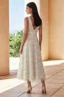 Load image into Gallery viewer, Light Green V-Neck Floral A Line Maxi Formal Dress