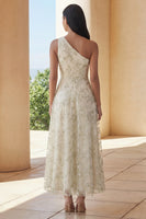 Load image into Gallery viewer, One Shoulder A Line Floral Light Green Maxi Formal Dress