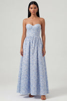 Load image into Gallery viewer, Sweetheart Corset Floral A Line Blue Maxi Formal Dress