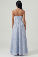 Load image into Gallery viewer, Sweetheart Corset Floral A Line Blue Maxi Formal Dress