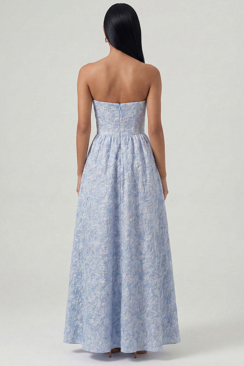 Load image into Gallery viewer, Sweetheart Corset Floral A Line Blue Maxi Formal Dress